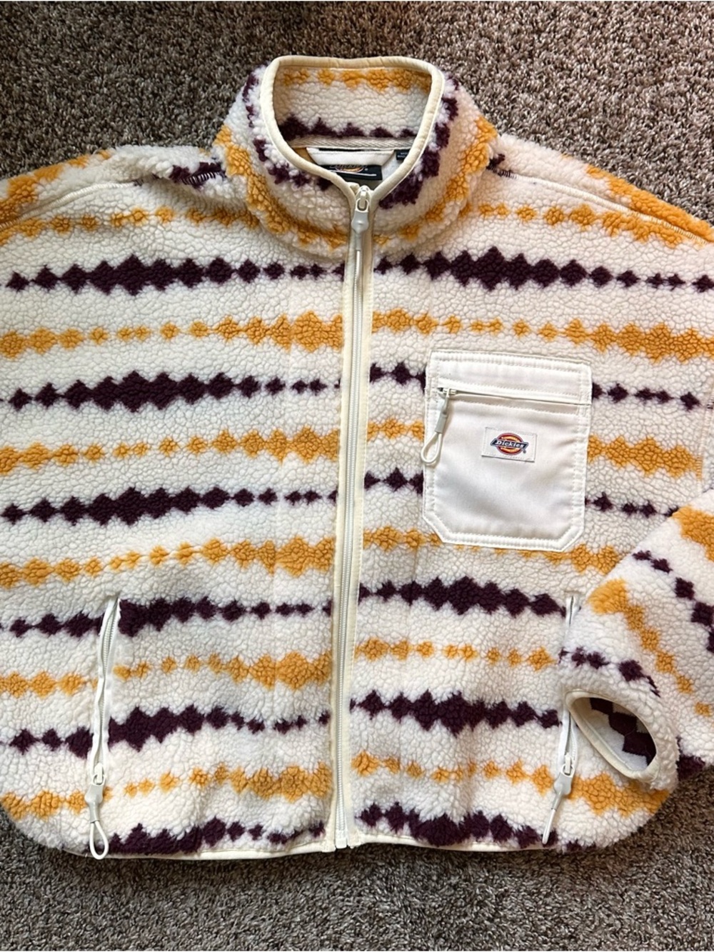 Dickies Sherpa Zip-Up crop Jacket in Cream, Mustard & Burgundy